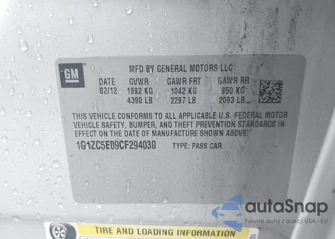 2012 Chevrolet Malibu 1Lt из США, поврежденный, VIN 1G1ZC5E09CF294030